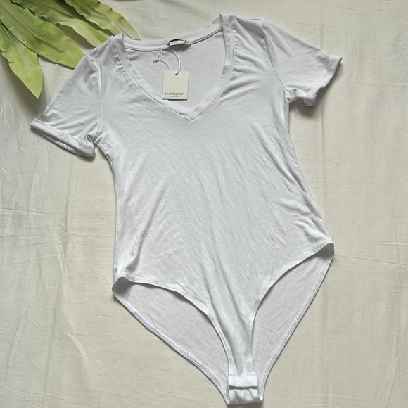 NWT MangoPop Modal V Neck Folded Over Short Sleeve Top Bodysuit - Picture 4 of 9